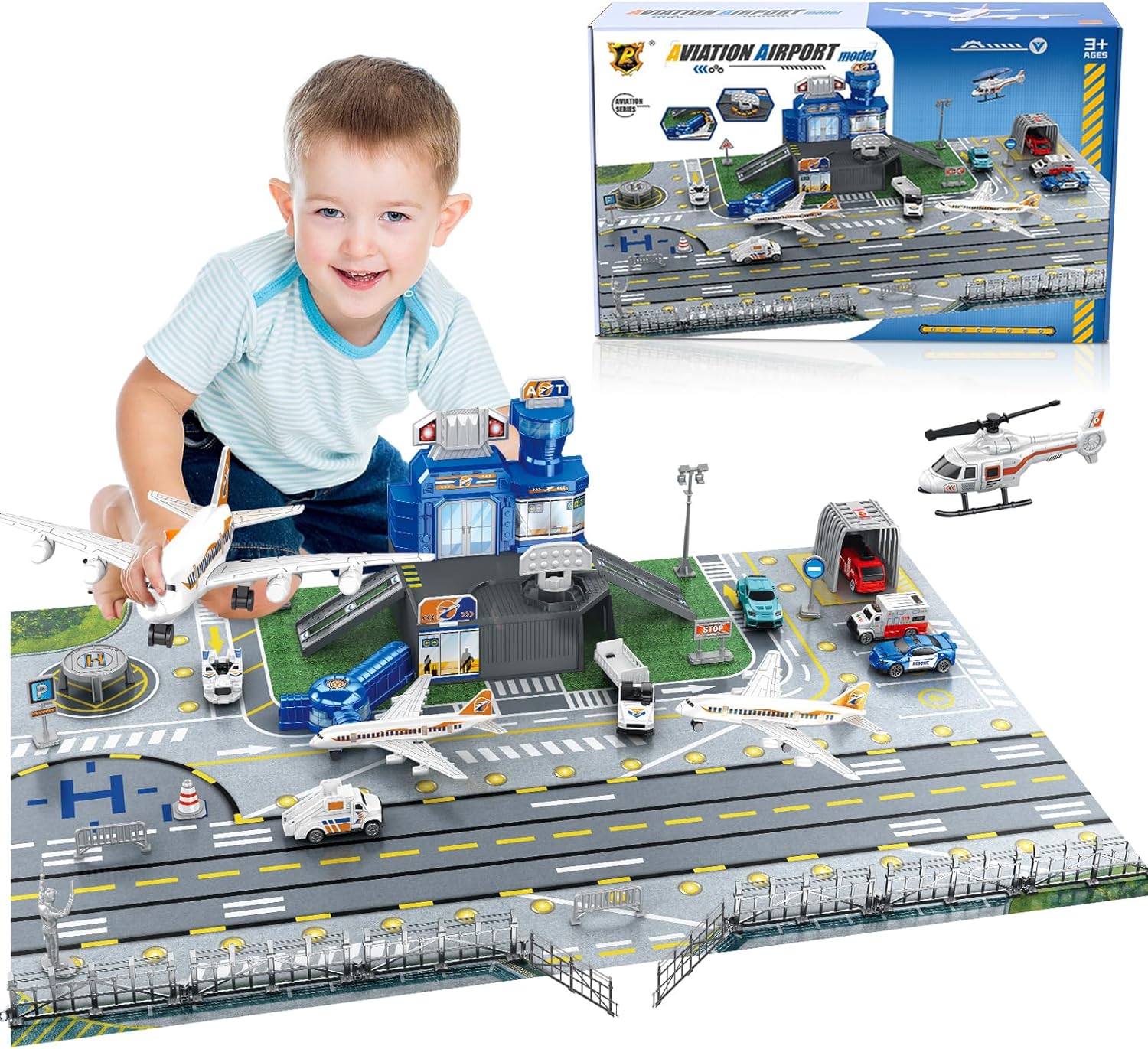 Toddler Learning Tower - Flughafen-Spielset für Kinder mit Auto, Hubschrauber,