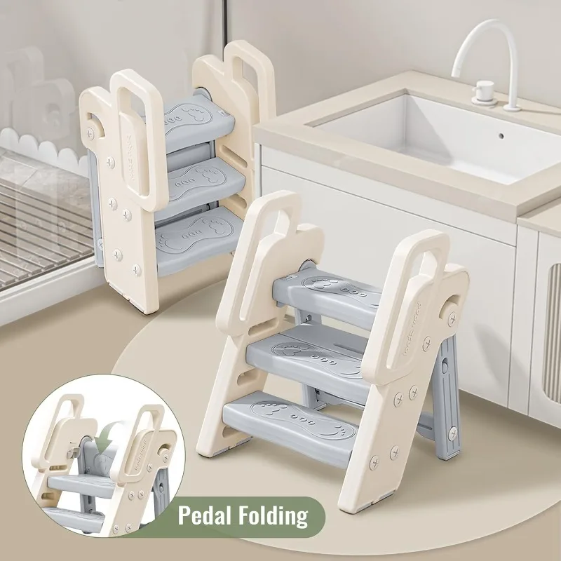Toddler Learning Tower - 3-Stufen-Hocker mit Griffen, rutschfest, 4-in-1, faltbar,