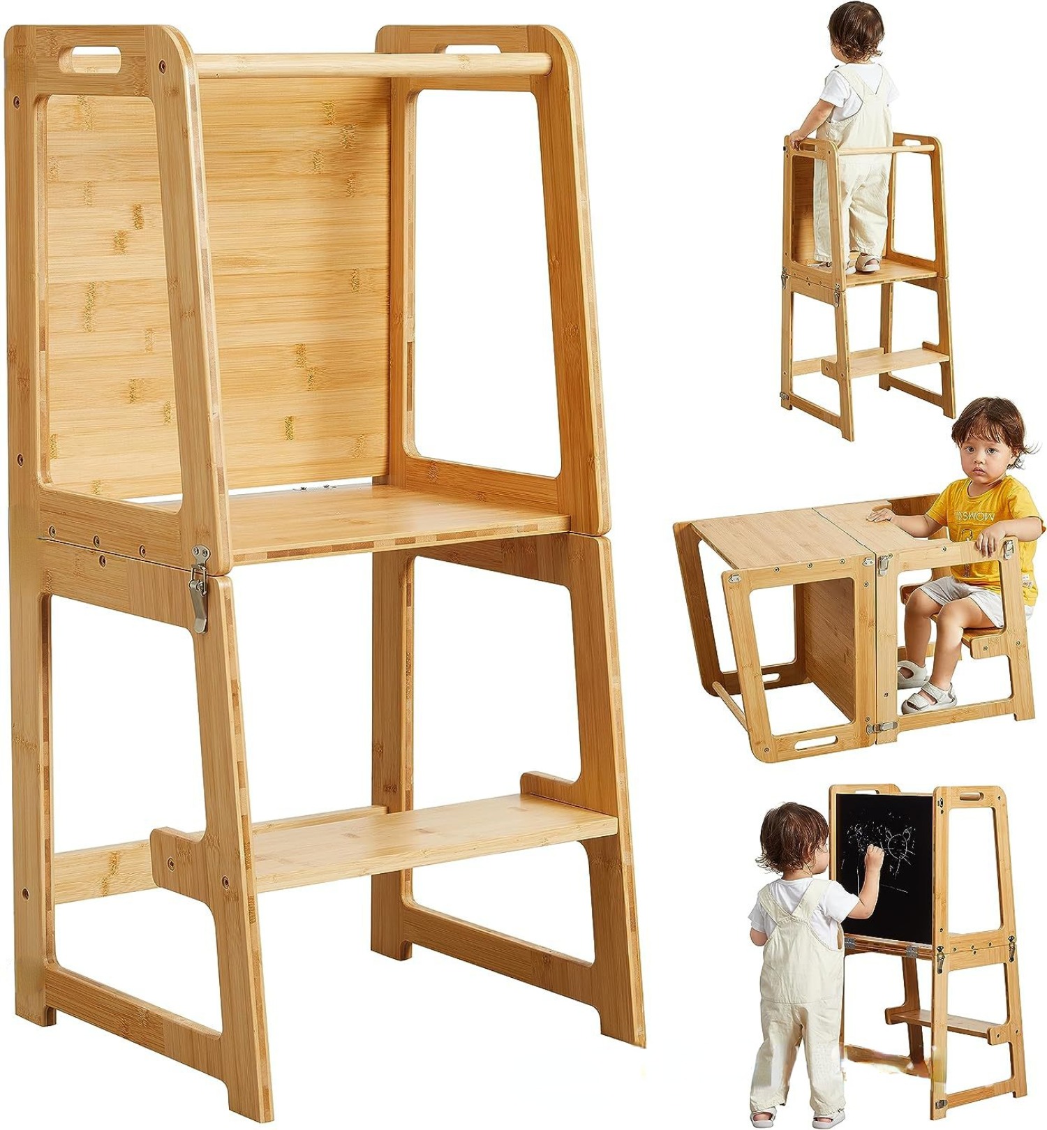 Toddler Learning Tower - Klappbarer Kleinkind-Küchenturm, Baby Montessori Küchenhilfe mit