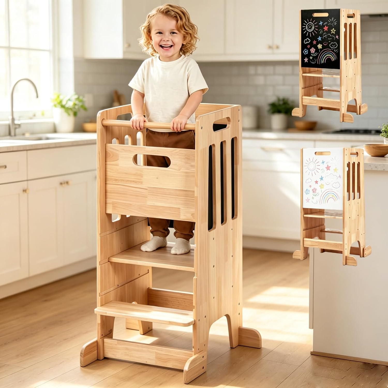 Toddler Learning Tower - Kleinkind-Lernturm, Holz-Küchenhelfer-Tritthocker für Kinder, Montessori-Lernhocker mit