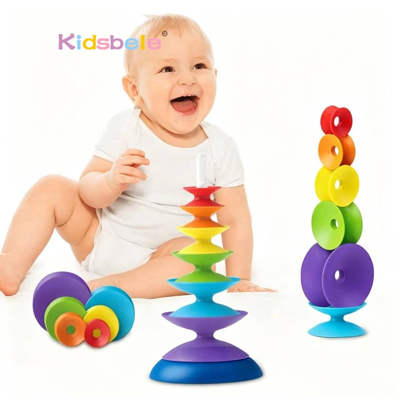 Toddler Learning Tower - Regenbogen-Drehstapelspielzeug für Kleinkinder, Montessori Rotierender Balanceturm