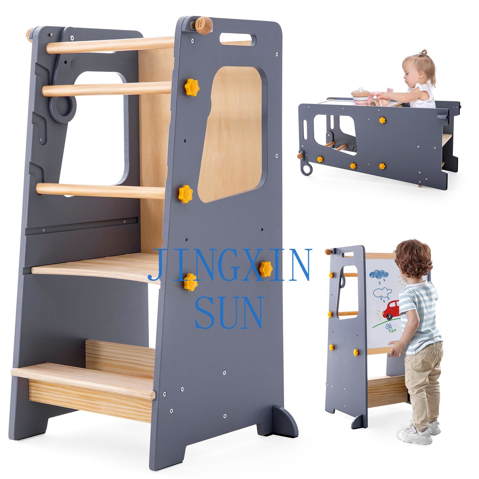 Toddler Learning Tower - 4-in-1-Küchenturm für Kleinkinder, Montessori-Lernturm aus Holz